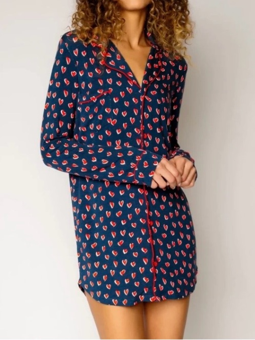 Comfy P.J. SALVAGE Love You More Nightshirt navy with Red Heart Print